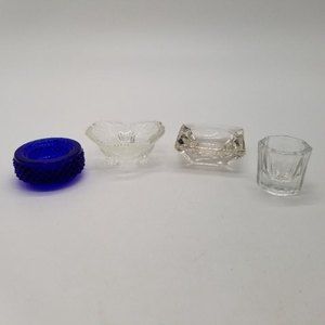 Vintage Glass Salt Dips Cellar Cobalt Clear Serveware Dining Home Kitchen Decor